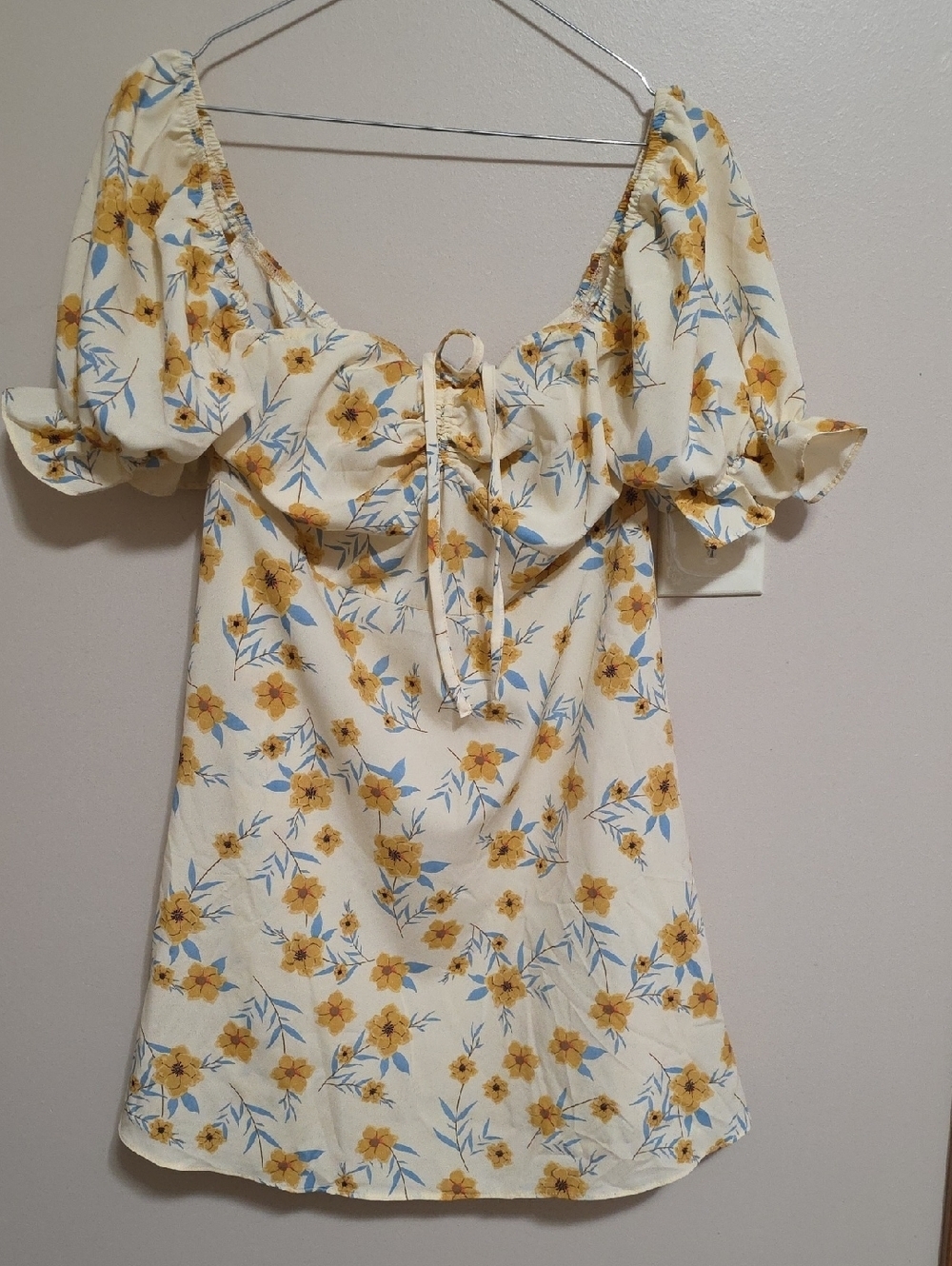 Floral Tie-Front Mini Dress in Cream and Mustard